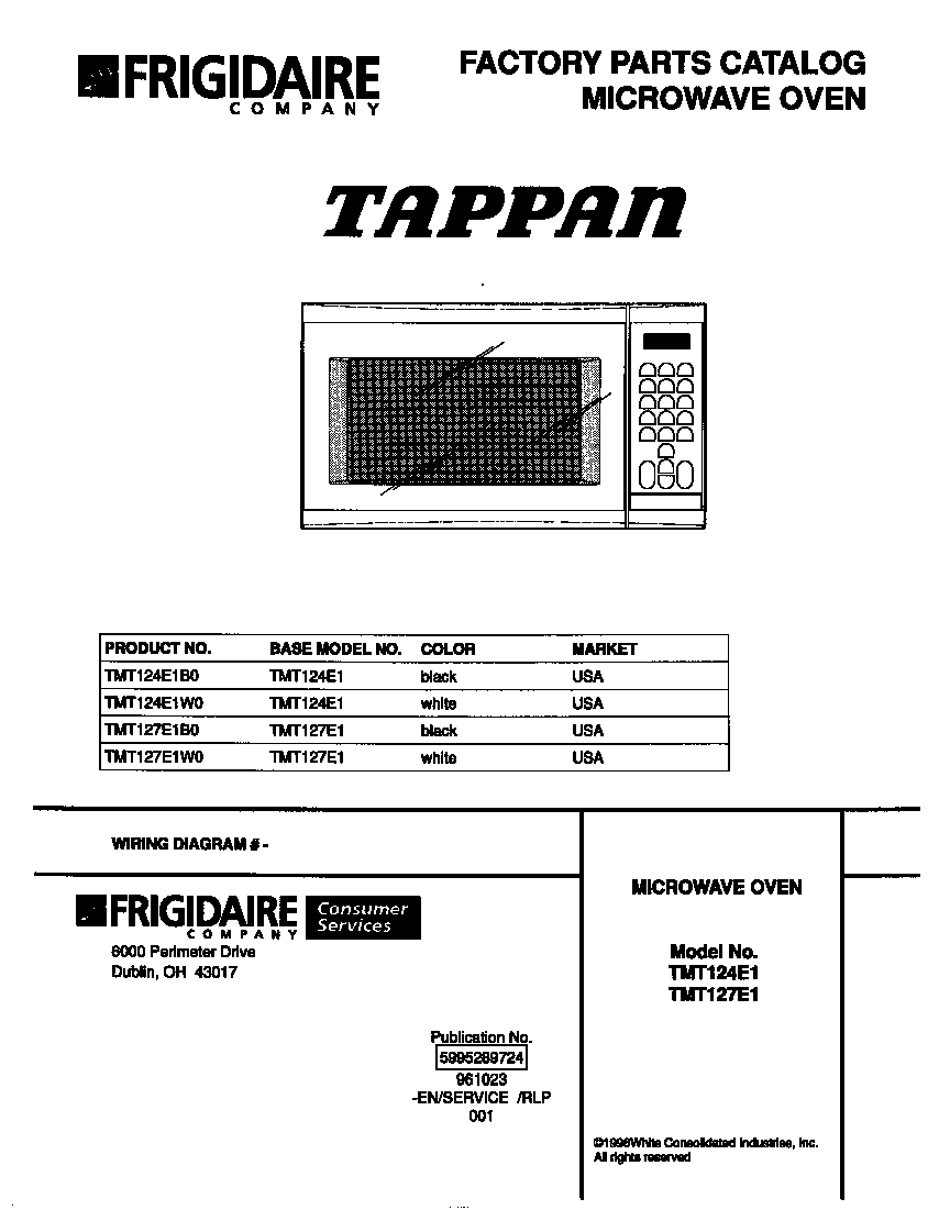 TAPPAN TAPPAN MICROWAVE OVEN - 5995289724 Parts Model TMT127E1W0 ...