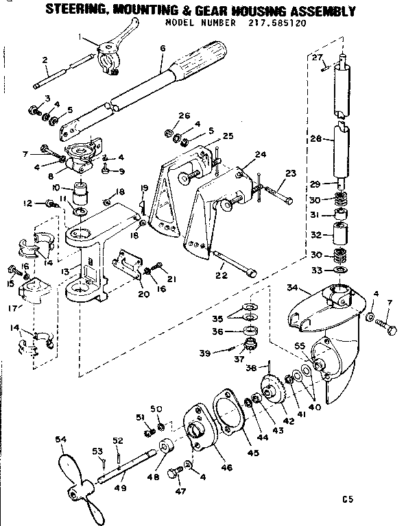 Steering, mounting & gear housing assem
