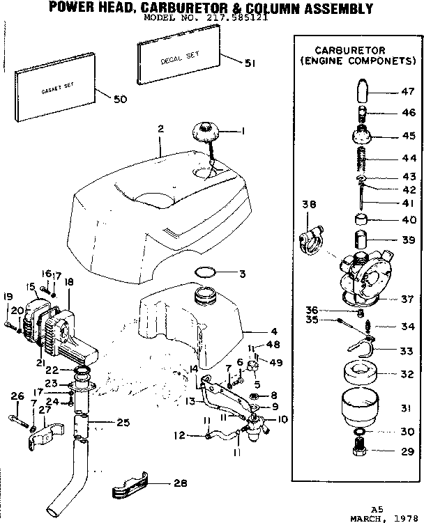 Power head, carburetor & column assembly