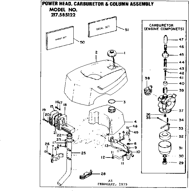 Power head, carburetor & column asm.