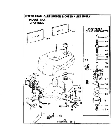 Power head, carburetor & column asm.