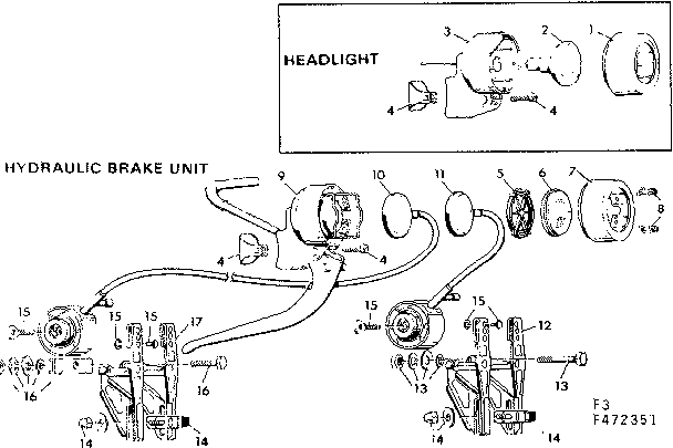 Headlight and hydraulic brake unit