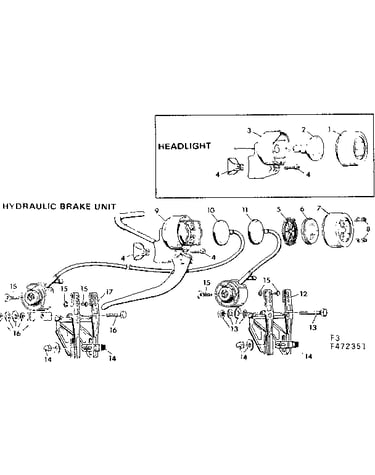 Headlight and hydraulic brake unit