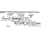 Sears 502472992 shimano 3-speed hub w coaster brake-cc type diagram