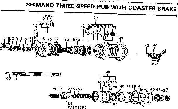 SHIMANO THREE SPEED HUB WITH COASTER BRAKE