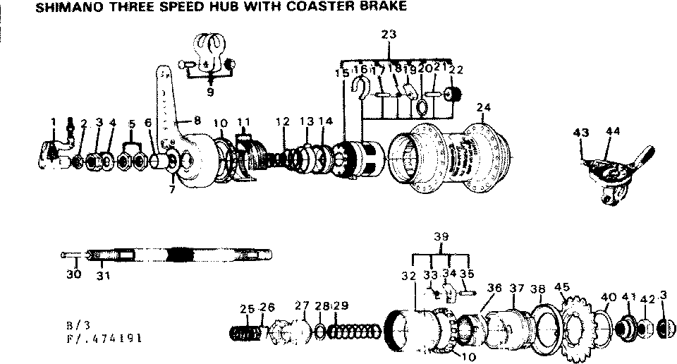 Shimano three speed hub with coaster brake