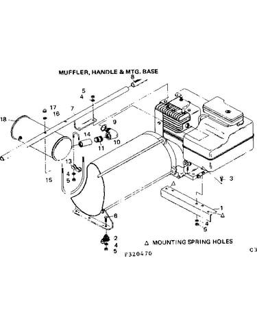 Muffler, handle & mtg. base