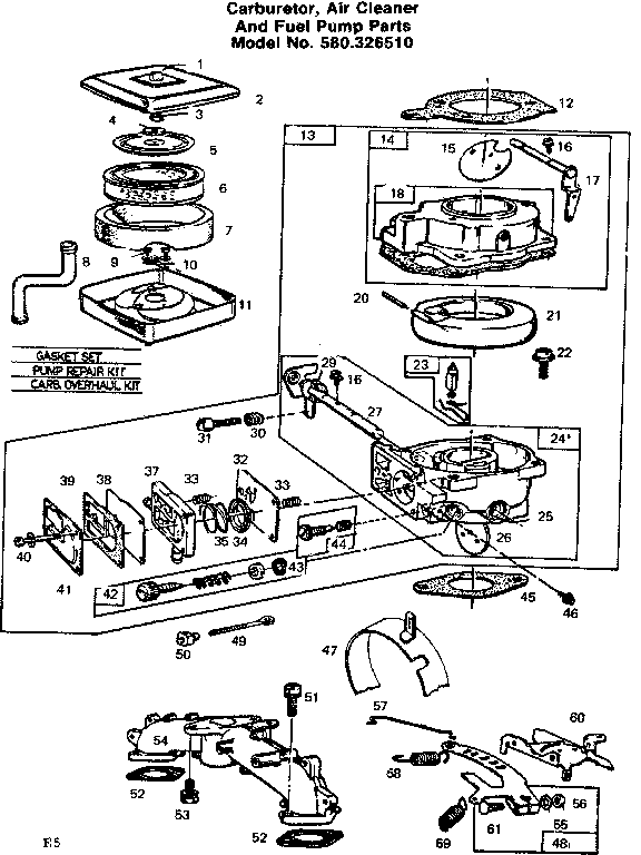 Carburetor, air cleaner and fuel pump parts