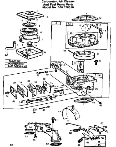 Carburetor, air cleaner and fuel pump parts