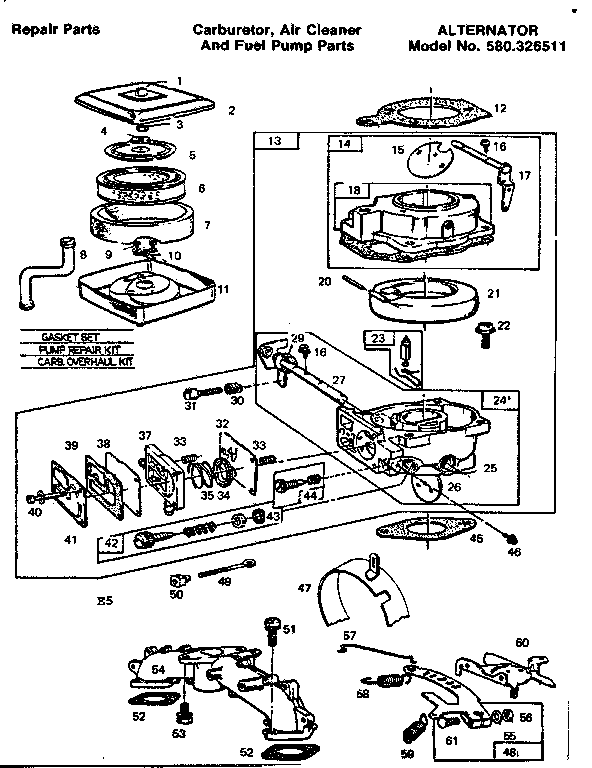 Carburetor, air cleaner and fuel pump