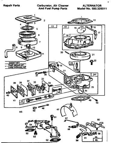 Carburetor, air cleaner and fuel pump