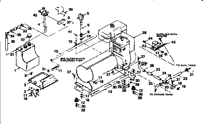 Mounting base, muffler and handle assembly