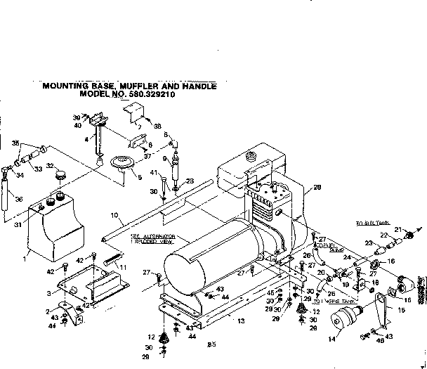 Exploded view of mounting base, muffler and handle
