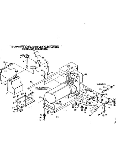 Exploded view of mounting base, muffler and handle