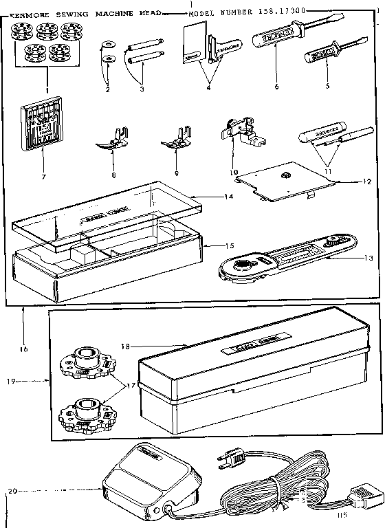 Attachment and buttonhole set, disc set, and foot control