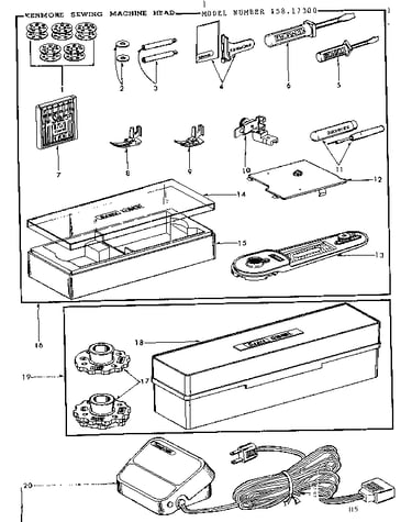 Attachment and buttonhole set, disc set, and foot control