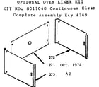 Kenmore 1038017040 optional oven liner diagram