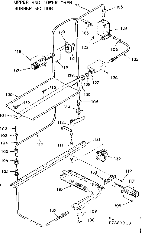Upper and lower oven burner section