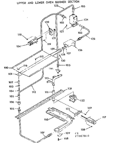 Upper and lower oven burner section
