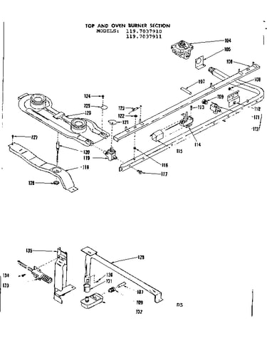 Top and oven burner section