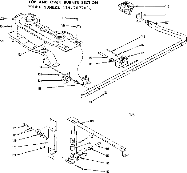 Top and oven burner section