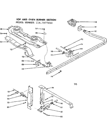 Top and oven burner section