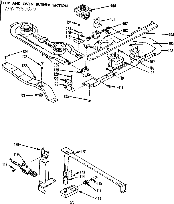 Top and oven burner section
