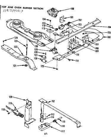 Top and oven burner section