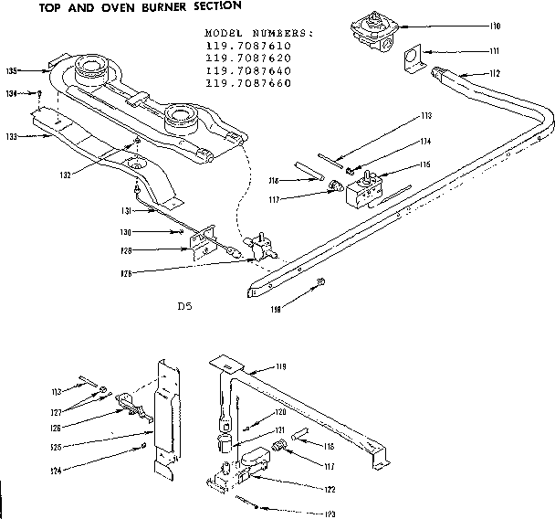 Top and oven burner section