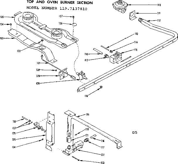 Top and oven burner section