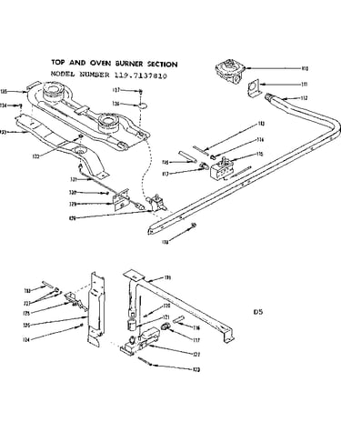 Top and oven burner section