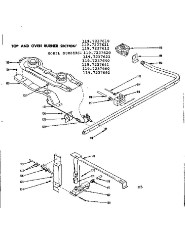 Top and oven burner section