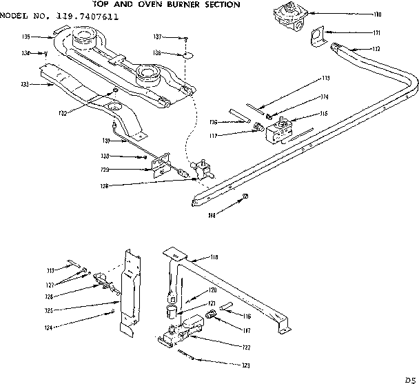 Top and oven burner section