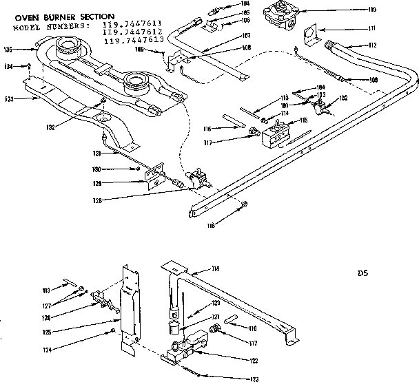 Top and oven burner section