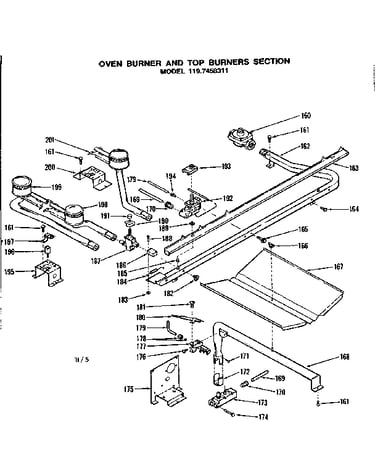 Oven burner and top burner section