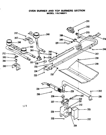 Oven burner and top burner section