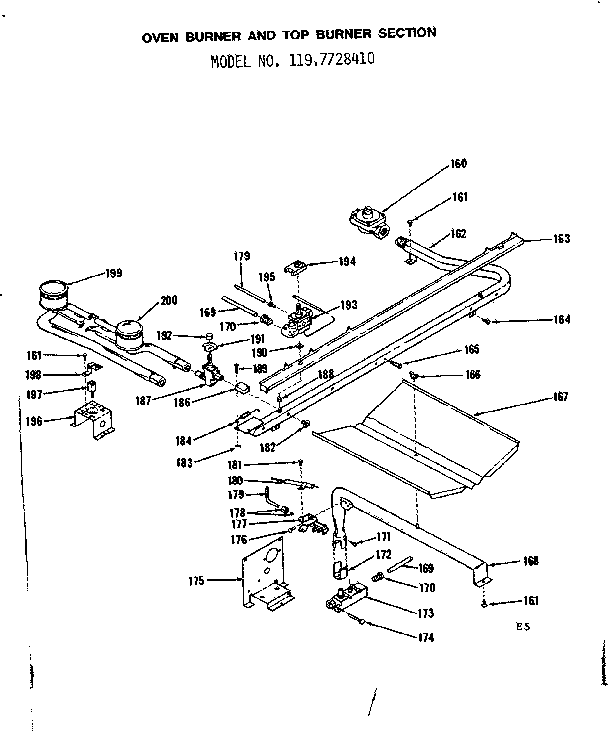 Oven burner and top burner section