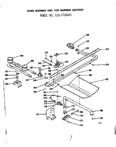 Oven burner and top burner section