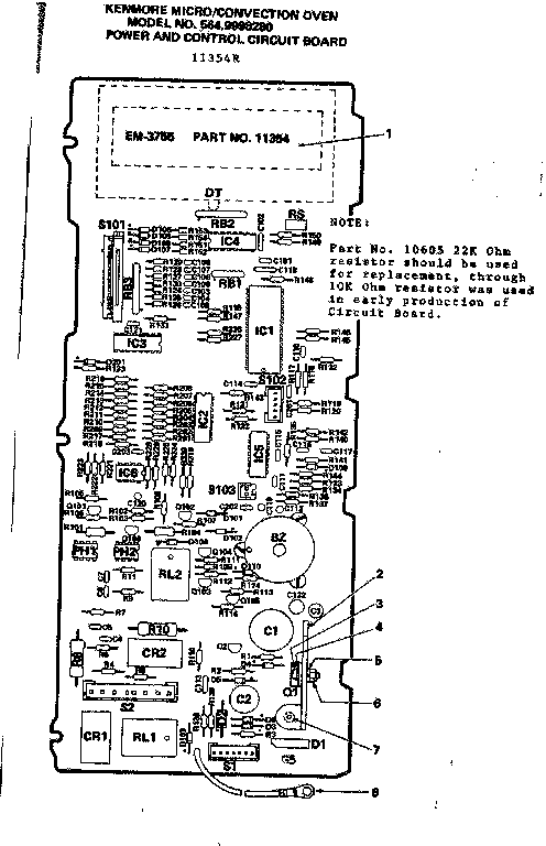 Convection oven/power and control circuit board