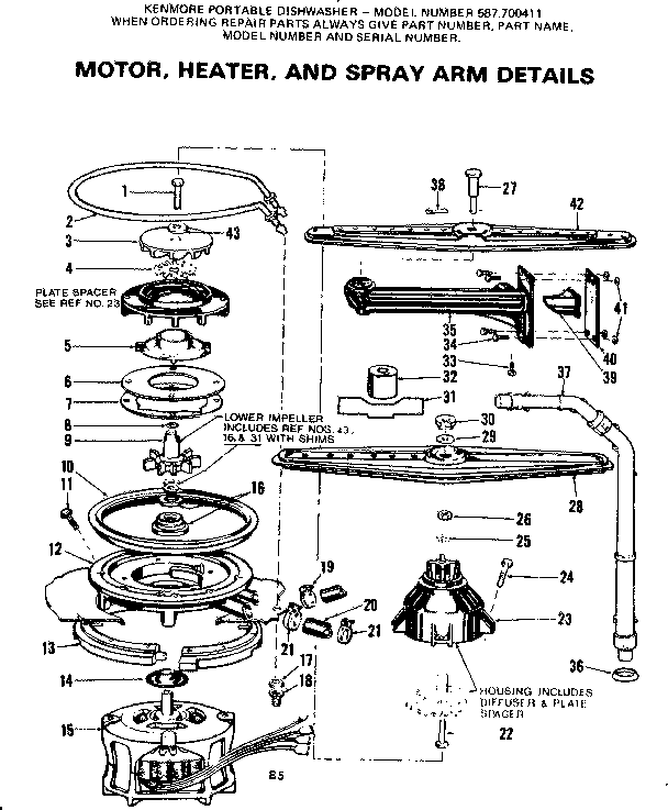 Motor, heater, and spray arm details