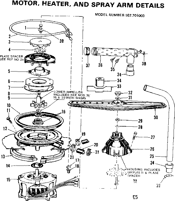Motor, heater, and spray arm details