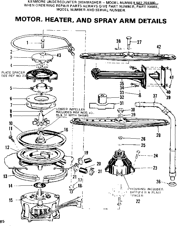 MOROR, HEATER, AND SPRAY ARM DETAILS