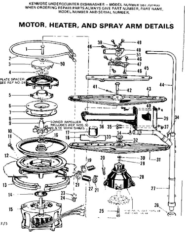 Motor, heater, and spray arm details