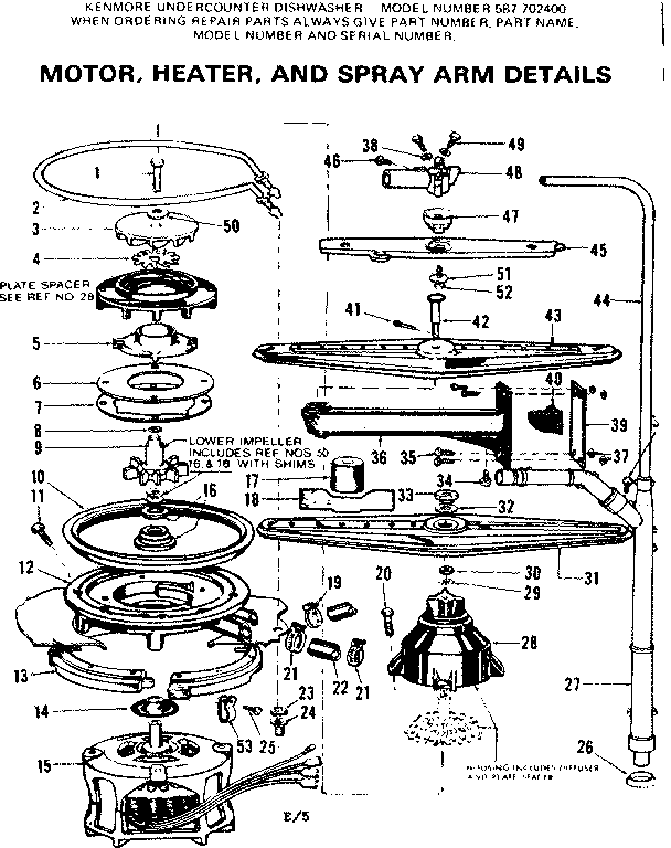 MOTOR HEATER AND SPRAY ARM DETAILS