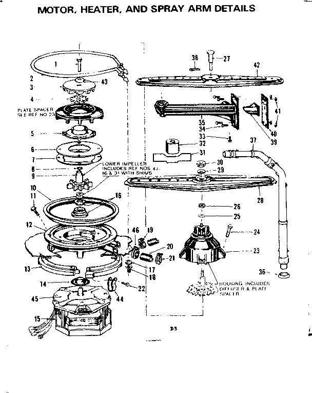 MOTOR HEATER AND SPRAY ARM DETAILS