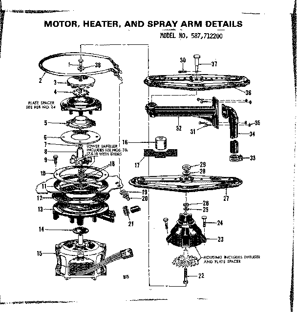 Motor, heater, and spray arm details