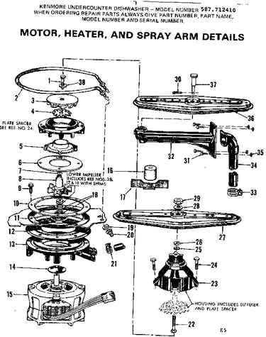 Motor, heater, and spray arm details