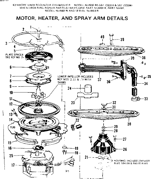 MOTOR HEATER AND SPRAY ARM DETAILS