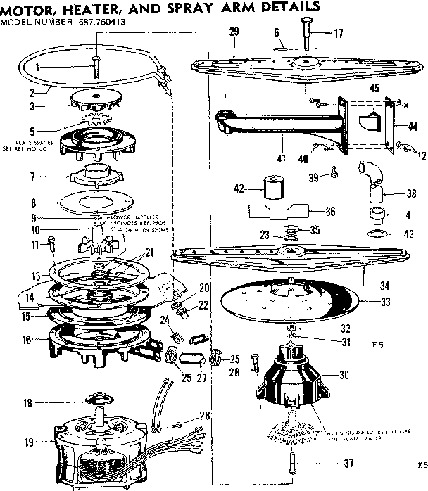 MOTOR, HEATER AND SPRAY ARM DETAILS