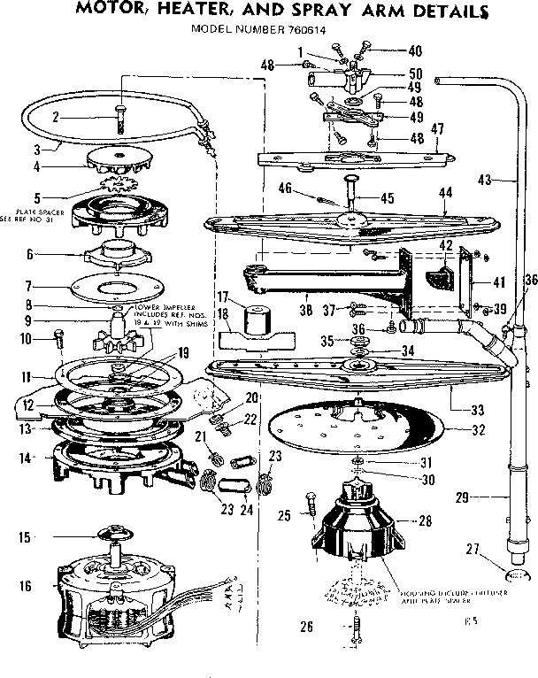 MOTOR, HEATER AND SPRAY ARM DETAILS